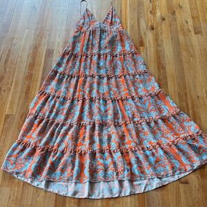 Alice + Olivia Orange and Blue Tie Back High Low Dress